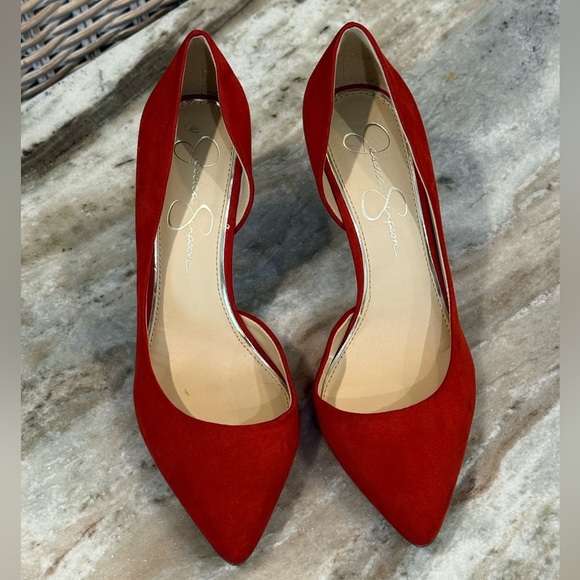 Women’s JESSICA SIMPSON Red suede stiletto pointed toe pumps- Size 9.5 - Picture 3 of 8